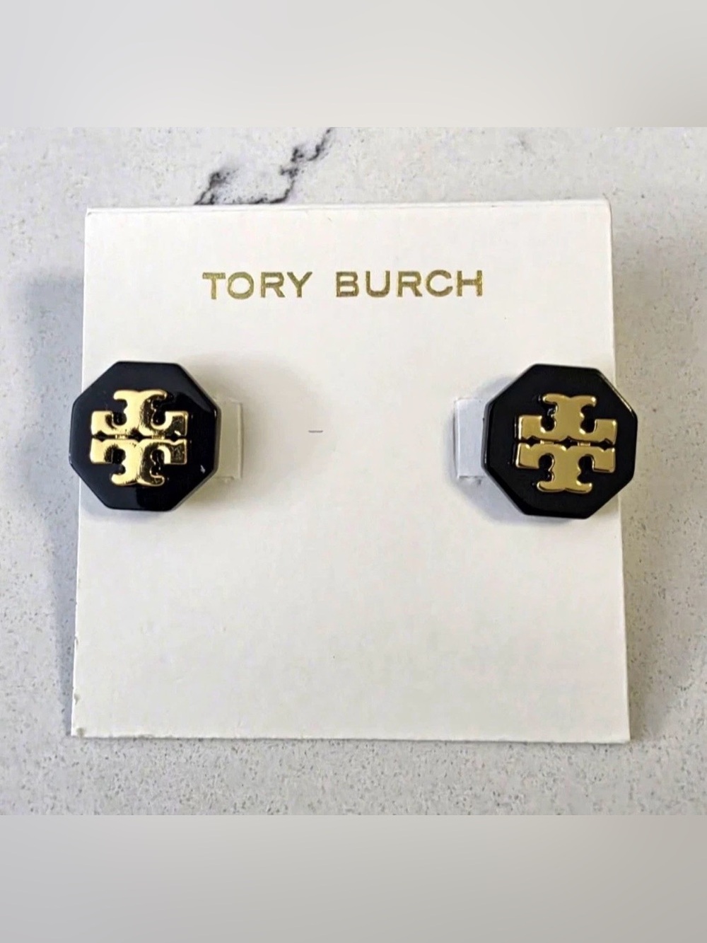 Tory Burch Octagon Logo Stud Earrings